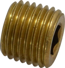 Unbrako - 1/4-18, 7/16" OAL, Brass Socket Pressure Plug - 3/4" Taper per Foot, 1/4" Hex Key - Caliber Tooling