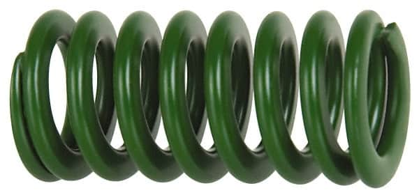 Associated Spring Raymond - 63mm Hole Diam, 38mm Rod Diam, 1-1/4" Free Length, Green Die Spring - 5530 N Max Deflection, 35mm Max Deflection, Light Duty, Chromium Alloy Steel - Caliber Tooling