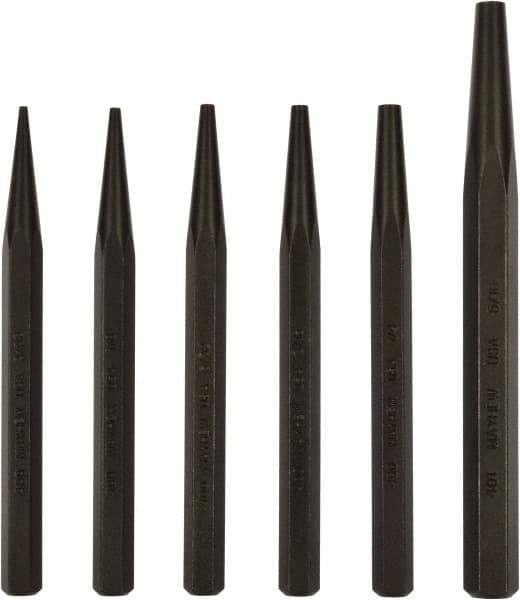 Mayhew - 6 Piece, 3/32 to 5/16", Starter Punch Set - Hex Shank, Steel, Comes in Pouch - Caliber Tooling