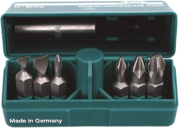 Wiha - 6 Piece, 1/4" Drive Screwdriver Insert Bit Set - #0 to #3 Phillips, 4.5 & 6mm Slotted - Caliber Tooling