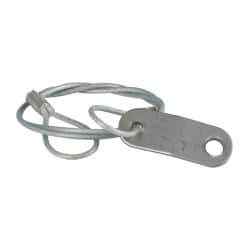 Made in USA - 18" Long, Steel Cable Loop & Tab with Hole End, Quick Release Pin Lanyard - 3/64" Cable Diam, 13/64" Hole Diam, Nylon Cable, Galvanized Finish - Caliber Tooling