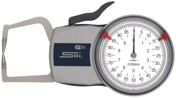 SPI - 10mm Max Measurement, 0.01mm Graduation, Outside Dial Caliper Gage - 35mm Leg Length, 0.02mm Accuracy - Caliber Tooling