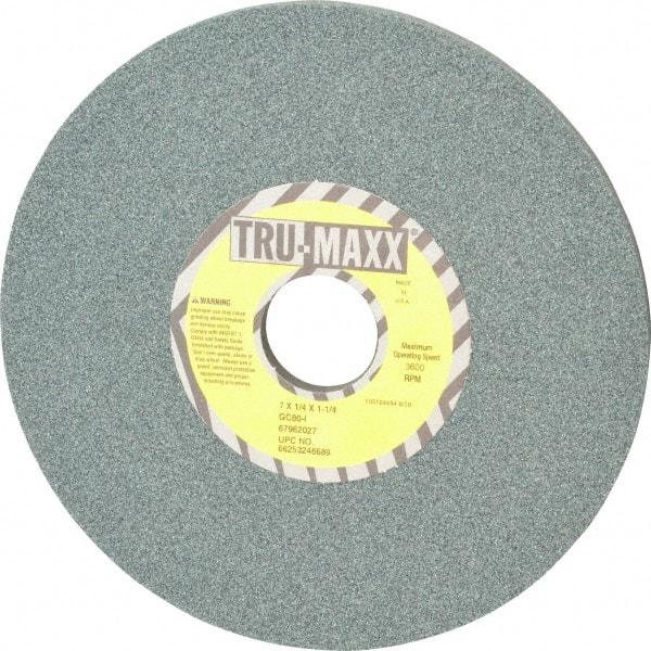 Tru-Maxx - 7" Diam x 1-1/4" Hole x 1/4" Thick, I Hardness, 80 Grit Surface Grinding Wheel - Silicon Carbide, Type 1, Medium Grade, 3,600 Max RPM, Vitrified Bond, No Recess - Caliber Tooling