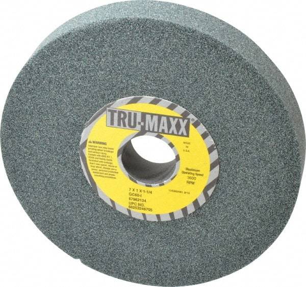 Tru-Maxx - 7" Diam x 1-1/4" Hole x 1" Thick, I Hardness, 60 Grit Surface Grinding Wheel - Silicon Carbide, Type 5, Medium Grade, 3,600 Max RPM, Vitrified Bond, One-Side Recess - Caliber Tooling