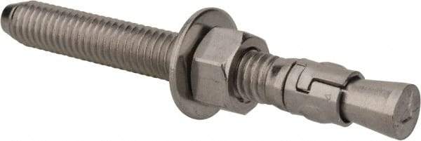 Powers Fasteners - 3/8" Diam, 3/8" Drill, 3-1/2" OAL, 1-1/4" Min Embedment Wedge Expansion Concrete Anchor - 304 Stainless Steel, Hex Nut Head, Hex Drive, 2-3/8" Thread Length - Caliber Tooling