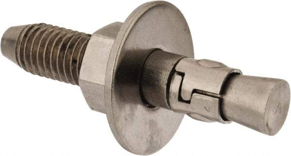 Powers Fasteners - 5/8" Diam, 5/8" Drill, 3-1/2" OAL, Wedge Expansion Concrete Anchor - 304 Stainless Steel, Hex Nut Head, Hex Drive, 2" Thread Length - Caliber Tooling