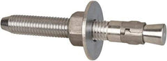 Powers Fasteners - 5/8" Diam, 5/8" Drill, 5" OAL, Wedge Expansion Concrete Anchor - 304 Stainless Steel, Hex Nut Head, Hex Drive, 3-1/2" Thread Length - Caliber Tooling