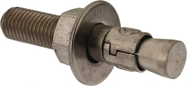 Powers Fasteners - 3/4" Diam, 3/4" Drill, 4-1/4" OAL, 1-1/4" Min Embedment Wedge Expansion Concrete Anchor - 316 Stainless Steel, Hex Nut Head, Hex Drive, 2-3/8" Thread Length - Caliber Tooling