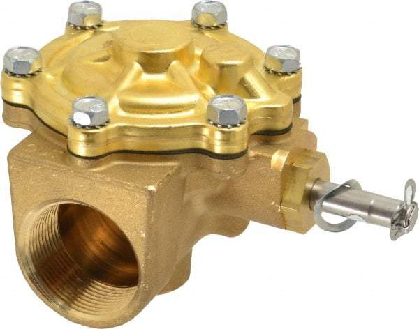 Parker - 1-1/2" Port, Two Way, Piloted Diaphragm, Brass Solenoid Valve - Normally Closed, 150 Max PSI, NBR Seal - Caliber Tooling