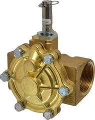 Parker - 1-1/2" Port, Two Way, Piloted Diaphragm, Brass Solenoid Valve - Normally Open, 125 Max PSI, NBR Seal - Caliber Tooling