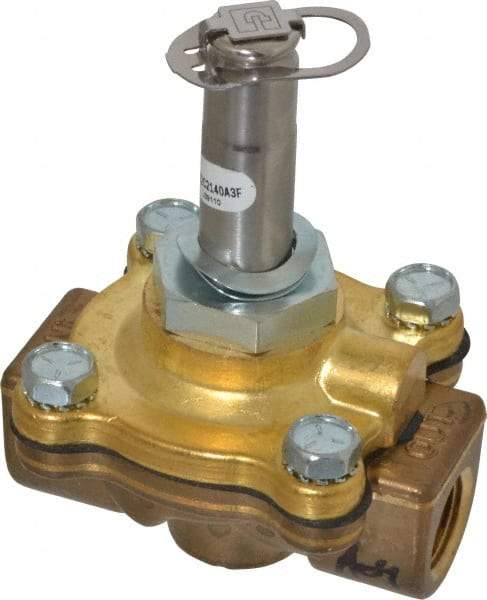 Parker - 3/8" Port, Two Way, Piloted Diaphragm, Brass Solenoid Valve - Normally Closed, 125 Max PSI, NBR Seal - Caliber Tooling