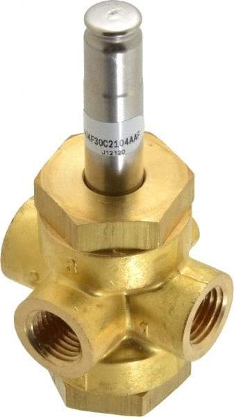 Parker - 1/4" Port, Three Way, Direct Acting, Brass Solenoid Valve - Normally Closed, 125 Max PSI, NBR Seal - Caliber Tooling