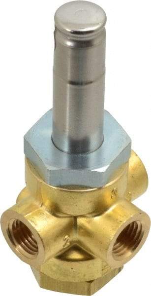 Parker - 1/4" Port, Three Way, Direct Acting, Brass Solenoid Valve - Normally Closed, 85 Max PSI, NBR Seal - Caliber Tooling