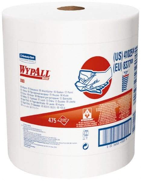 WypAll - X80 Dry Shop Towel/Industrial Wipes - Jumbo Roll, 13-3/8" x 12-1/2" Sheet Size, White - Caliber Tooling