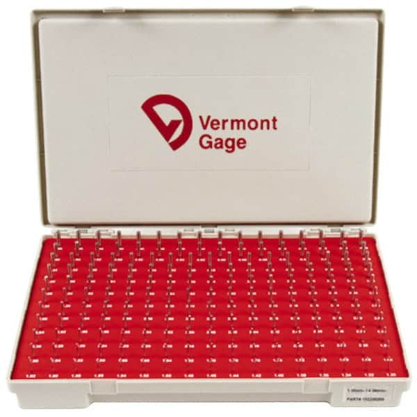 Vermont Gage - 185 Piece, 1.3-4.98 mm Diameter Plug and Pin Gage Set - Plus 0.01 mm Tolerance, Class ZZ - Caliber Tooling