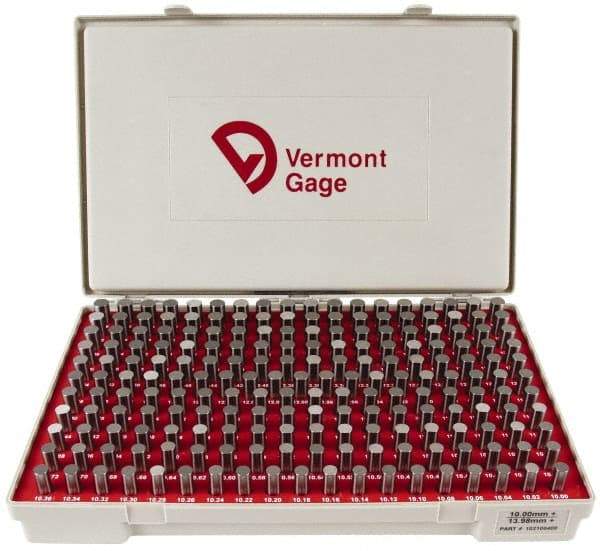 Vermont Gage - 200 Piece, 10-13.98 mm Diameter Plug and Pin Gage Set - Plus 0.01 mm Tolerance, Class ZZ - Caliber Tooling