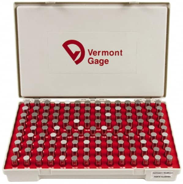 Vermont Gage - 125 Piece, 14.01-16.49 mm Diameter Plug and Pin Gage Set - Plus 0.01 mm Tolerance, Class ZZ - Caliber Tooling