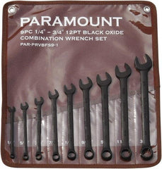 Paramount - 9 Piece, 1/4" to 3/4", 12 Point Combination Wrench Set - Inch Measurement Standard, Black Oxide Finish, Comes in Canvas Roll - Caliber Tooling