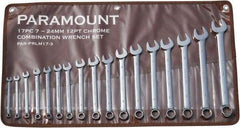 Paramount - 17 Piece, 7mm to 24mm, 12 Point Combination Wrench Set - Metric Measurement Standard, Full Polish Finish, Comes in Canvas Roll - Caliber Tooling