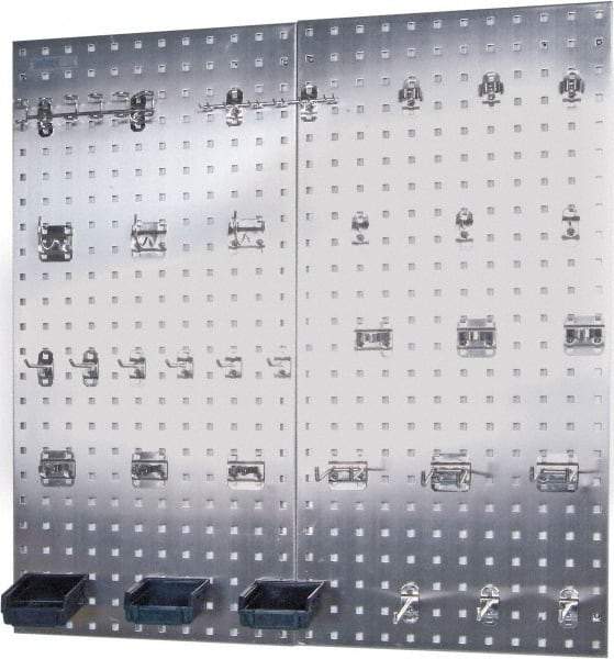 Triton - 18" Wide x 36" High Peg Board Kit - 2 Panels, 32 Hooks, Stainless Steel, Silver - Caliber Tooling