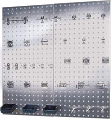 Triton - 18" Wide x 36" High Peg Board Kit - 2 Panels, 32 Hooks, Stainless Steel, Silver - Caliber Tooling