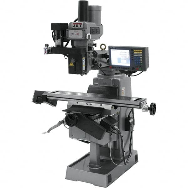 Jet - 9" Table Width x 49" Table Length, Variable Speed Pulley Control, 3 Phase Knee Milling Machine - R8 Spindle Taper, 3 hp - Caliber Tooling