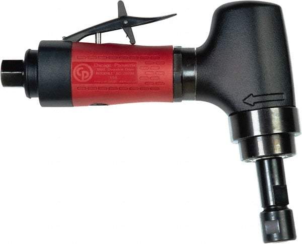 Chicago Pneumatic - 1/4" Collet, Angle Handle, Air Angle Die Grinder - 20,000 RPM, Rear Exhaust, 8.25 CFM, 0.7 hp, 90 psi, 1/4 BSP Inlet - Caliber Tooling