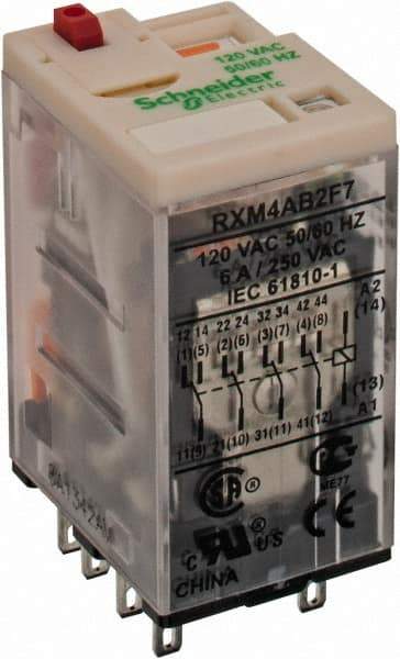 Square D - 14 Pins, 1.2 VA Power Rating, Ice Cube Electromechanical Plug-in General Purpose Relay - 6 Amp at 277 VAC, 4PDT, 120 VAC, 21mm Wide x 40mm High x 27mm Deep - Caliber Tooling