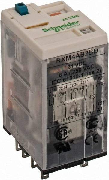 Square D - 14 Pins, Ice Cube Electromechanical Plug-in General Purpose Relay - 6 Amp at 277 VAC, 4PDT, 24 VDC, 21mm Wide x 40mm High x 27mm Deep - Caliber Tooling