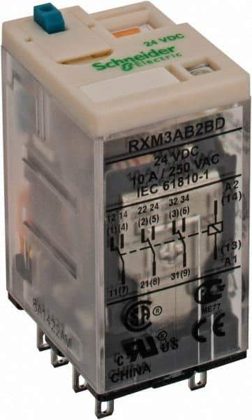 Square D - 11 Pins, Ice Cube Electromechanical Plug-in General Purpose Relay - 10 Amp at 277 V, 3PDT, 24 VDC, 21mm Wide x 40mm High x 27mm Deep - Caliber Tooling