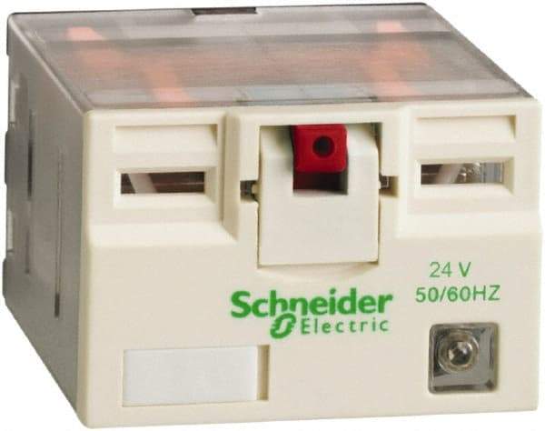 Square D - 14 Pins, 2.5 VA Power Rating, Ice Cube Electromechanical Plug-in General Purpose Relay - 15 Amp at 250 VAC, 4PDT, 24 VAC, 41mm Wide x 39mm High x 27mm Deep - Caliber Tooling