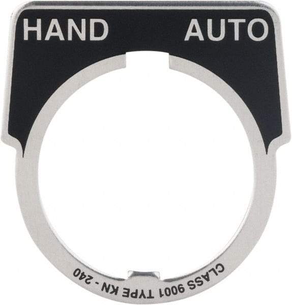 Square D - Metal Legend Plate - Hand-Auto - Black Background, White Letters, 30mm Hole Diameter - Caliber Tooling