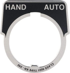 Square D - Metal Legend Plate - Hand-Auto - Black Background, White Letters, 30mm Hole Diameter - Caliber Tooling