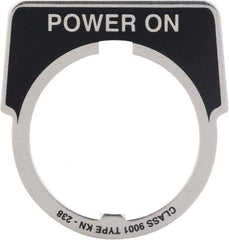 Square D - Metal Legend Plate - Power On - Black Background, White Letters, 30mm Hole Diameter - Caliber Tooling