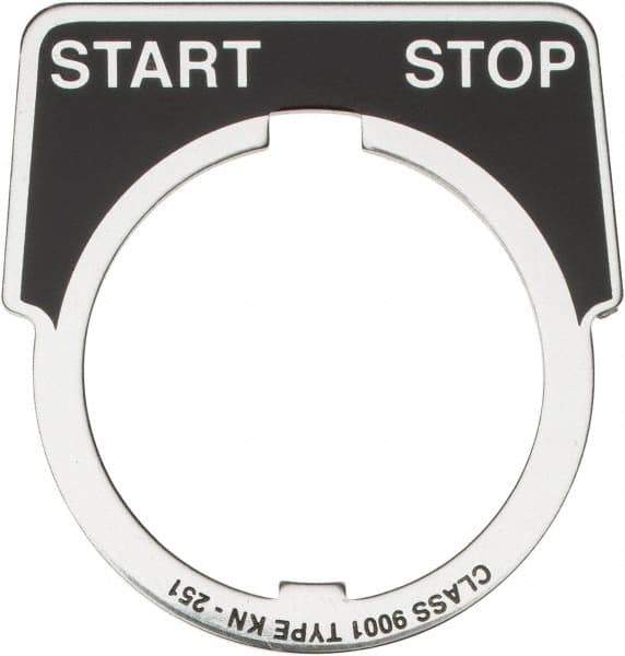 Square D - Metal Legend Plate - Start-Stop - Black Background, White Letters, 30mm Hole Diameter - Caliber Tooling