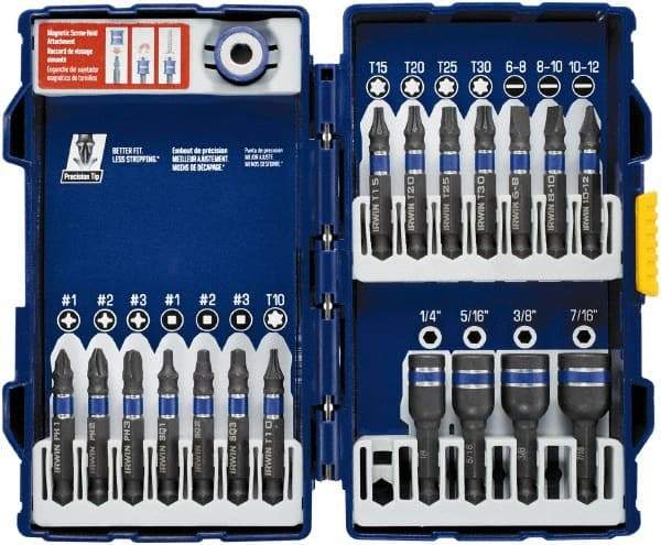 Irwin - 19 Piece, Phillips, Square, Torx, Slotted, Hex Nutsetter Handle, Drive Set - 1/4 to 7/16" Hex, #1 to #3 - Caliber Tooling