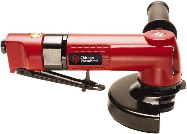 Chicago Pneumatic - 5" Wheel Diam, 12,000 RPM, Pneumatic Angle & Disc Grinder - 5/8-11 Spindle, 27.5 CFM, Front Exhaust - Caliber Tooling