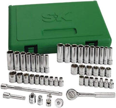 SK - 48 Piece 1/4" Drive Standard Deep Socket Set - 6 Points, 3/16 to 9/16", 4 to 15mm, Inch/Metric Measurement Standard - Caliber Tooling