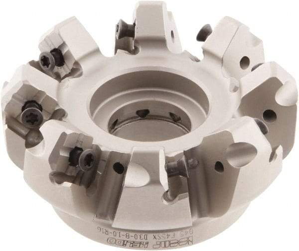 Iscar - 3" Cut Diam, 1" Arbor Hole, 0.276" Max Depth of Cut, 45° Indexable Chamfer & Angle Face Mill - 8 Inserts, S845 SX.U 16.. Insert, Right Hand Cut, 8 Flutes, Through Coolant, Series Helido - Caliber Tooling