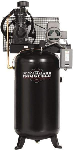 Campbell Hausfeld - 5 hp, 80 Gal Stationary Electric Vertical Air Compressor - Single Phase, 175 Max psi, 16.6 CFM, 230 Volt - Caliber Tooling