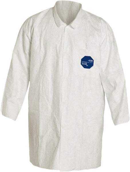 Dupont - Size 3XL White Disposable Chemical Resistant Lab Coat - Tyvek, Snap Front, Open Cuff - Caliber Tooling