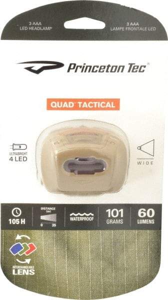 Princeton Tec - Red LED Bulb, 78 Lumens, Hands-free Flashlight - Tan Plastic Body, 3 AAA Batteries Not Included - Caliber Tooling