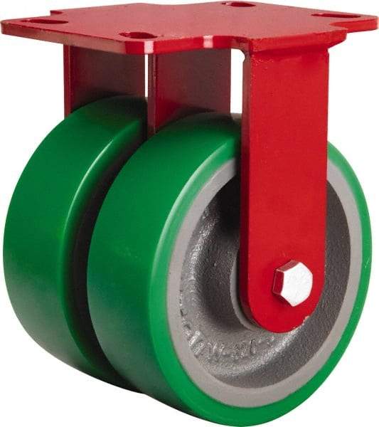 Hamilton - 6" Diam x 2" Wide x 7-3/4" OAH Top Plate Mount Rigid Caster - Polyurethane Mold onto Cast Iron Center, 2,400 Lb Capacity, Sealed Precision Ball Bearing, 4-1/2 x 6-1/2" Plate - Caliber Tooling