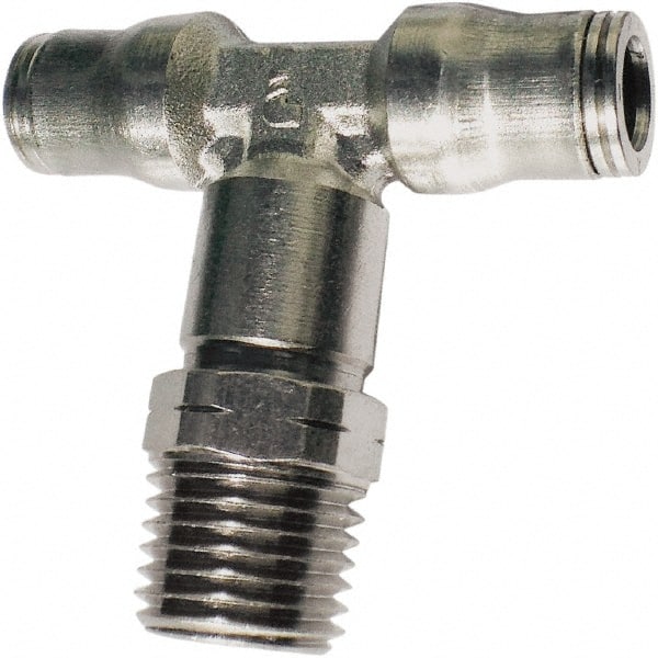 Legris - 3/8" Outside Diam, 3/8 NPT, Nickel Plated Brass Push-to-Connect Tube Male Branch Tee - Exact Industrial Supply