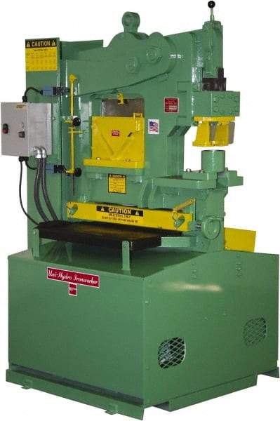 Uni-Hydro - 9" Throat Depth, 80 Ton Punch Pressure, 2" in 1/2" Punch Capacity Ironworker - 7-1/2 hp, 3 Phase, 220/480 Volts, 46" Wide x 70" High x 37" Deep - Caliber Tooling