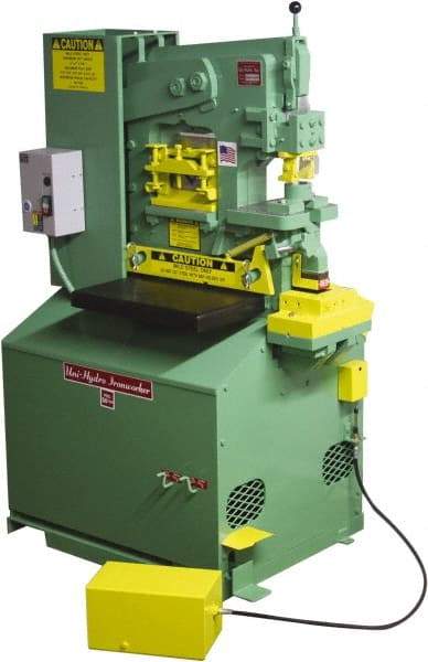 Uni-Hydro - 6" Throat Depth, 56 Ton Punch Pressure, 1-3/8" in 1/2" Punch Capacity Ironworker - 5 hp, 3 Phase, 220/480 Volts, 33" Wide x 57" High x 27-1/4" Deep - Caliber Tooling