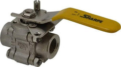 Sharpe Valves - 1/2" Pipe, Standard Port, Stainless Steel Standard Ball Valve - 3 Piece, Inline - One Way Flow, FNPT x FNPT Ends, Locking Lever Handle, 1,000 WOG, 125 WSP - Caliber Tooling