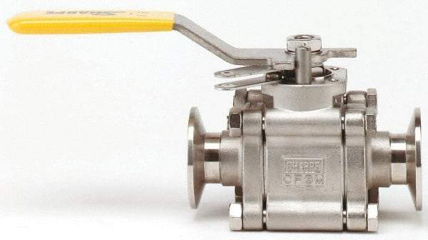 Sharpe Valves - 1-1/2" Pipe, Full Port, Stainless Steel Standard Ball Valve - 3 Piece, Inline - One Way Flow, Tube O.D. x Tube O.D. Ends, Locking Lever Handle, 1,000 WOG, 125 WSP - Caliber Tooling