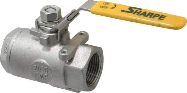 Sharpe Valves - 1" Pipe, Standard Port, Stainless Steel Steam Service Ball Valve - 1 Piece, Inline - One Way Flow, FNPT x FNPT Ends, Locking Lever Handle, 2,000 WOG, 250 WSP - Caliber Tooling