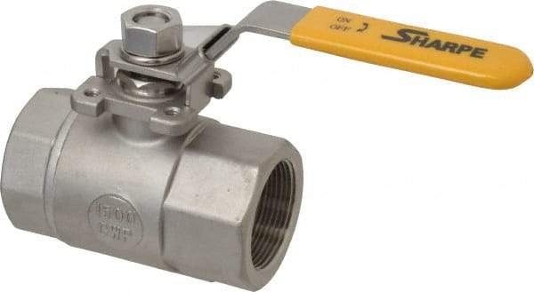 Sharpe Valves - 1-1/2" Pipe, Standard Port, Stainless Steel Steam Service Ball Valve - 1 Piece, Inline - One Way Flow, FNPT x FNPT Ends, Locking Lever Handle, 1,500 WOG, 250 WSP - Caliber Tooling